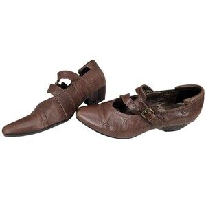 Josef Seibel Leather Mary Janes Brown Lagenlook Wooden Heel German 37 | US 6.5
